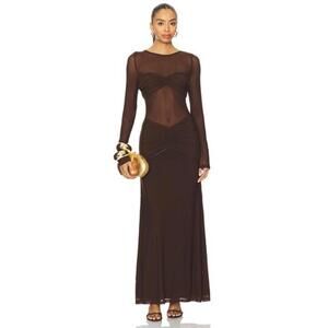 Runaway The Label Romy Ruched Maxi Dress in Bitter Chocolate